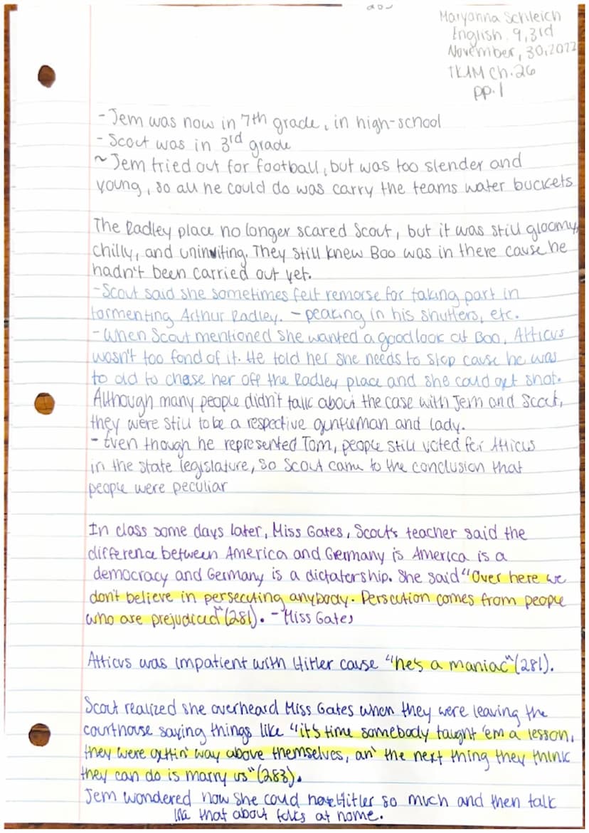 247
Maryanna Sameich
English 9, 3rd
November 28, 2022
ткам сh. 22
PP.1
Chapter 22
not a
As they walked home from the trial, Jem started to c