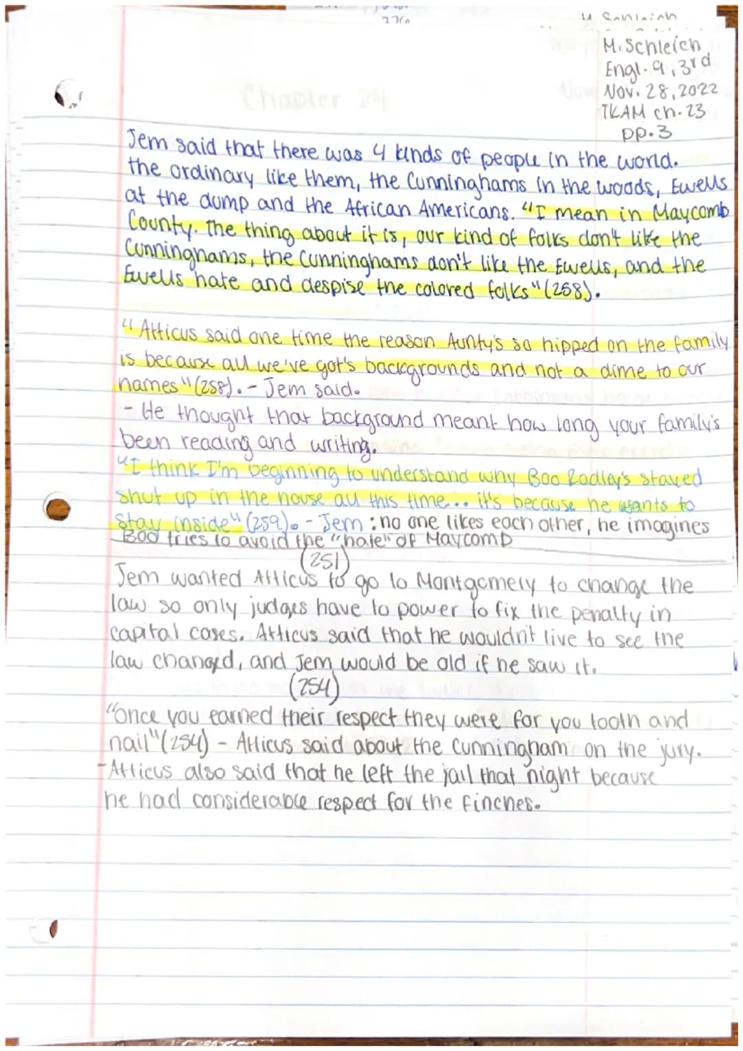 247
Maryanna Sameich
English 9, 3rd
November 28, 2022
ткам сh. 22
PP.1
Chapter 22
not a
As they walked home from the trial, Jem started to c