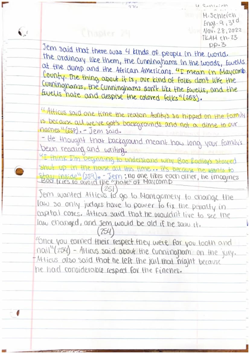 247
Maryanna Sameich
English 9, 3rd
November 28, 2022
ткам сh. 22
PP.1
Chapter 22
not a
As they walked home from the trial, Jem started to c