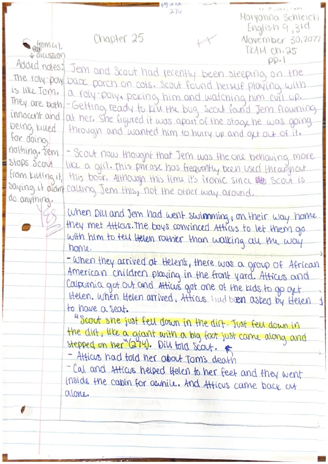 247
Maryanna Sameich
English 9, 3rd
November 28, 2022
ткам сh. 22
PP.1
Chapter 22
not a
As they walked home from the trial, Jem started to c