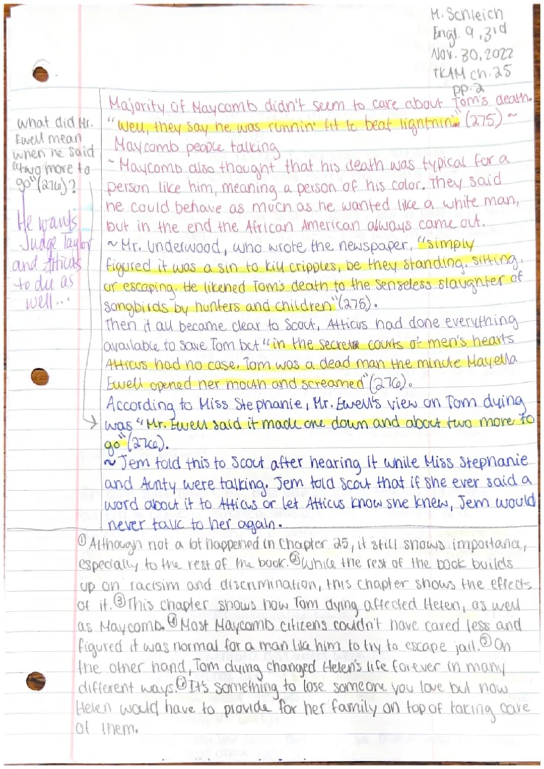 247
Maryanna Sameich
English 9, 3rd
November 28, 2022
ткам сh. 22
PP.1
Chapter 22
not a
As they walked home from the trial, Jem started to c