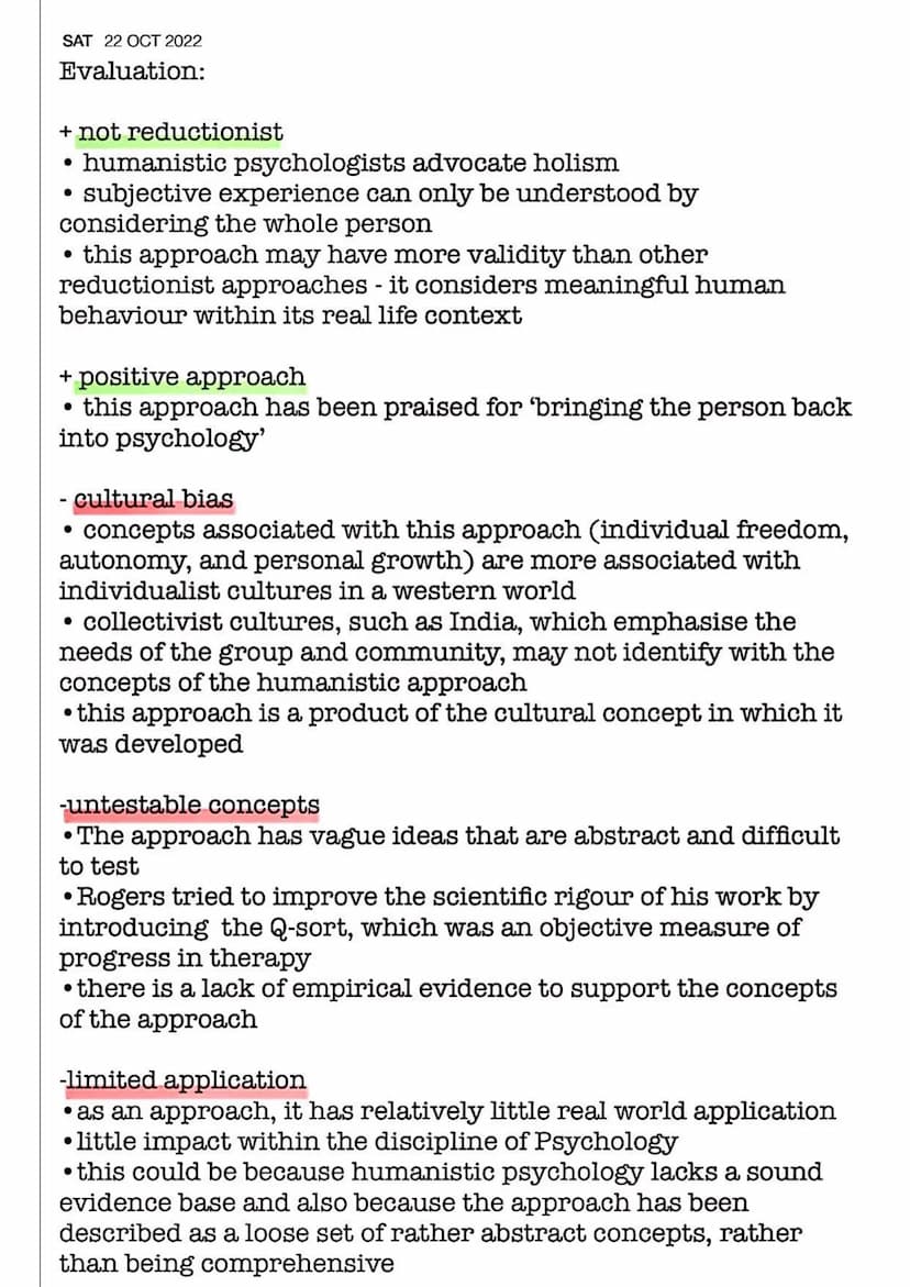 FRI 21 OCT 2022 Humanistic psychology
Client-centred therapy
●
●
Personal growth
Key concepts:
• free will
Maslow's hierarchy of
needs
●
Rej