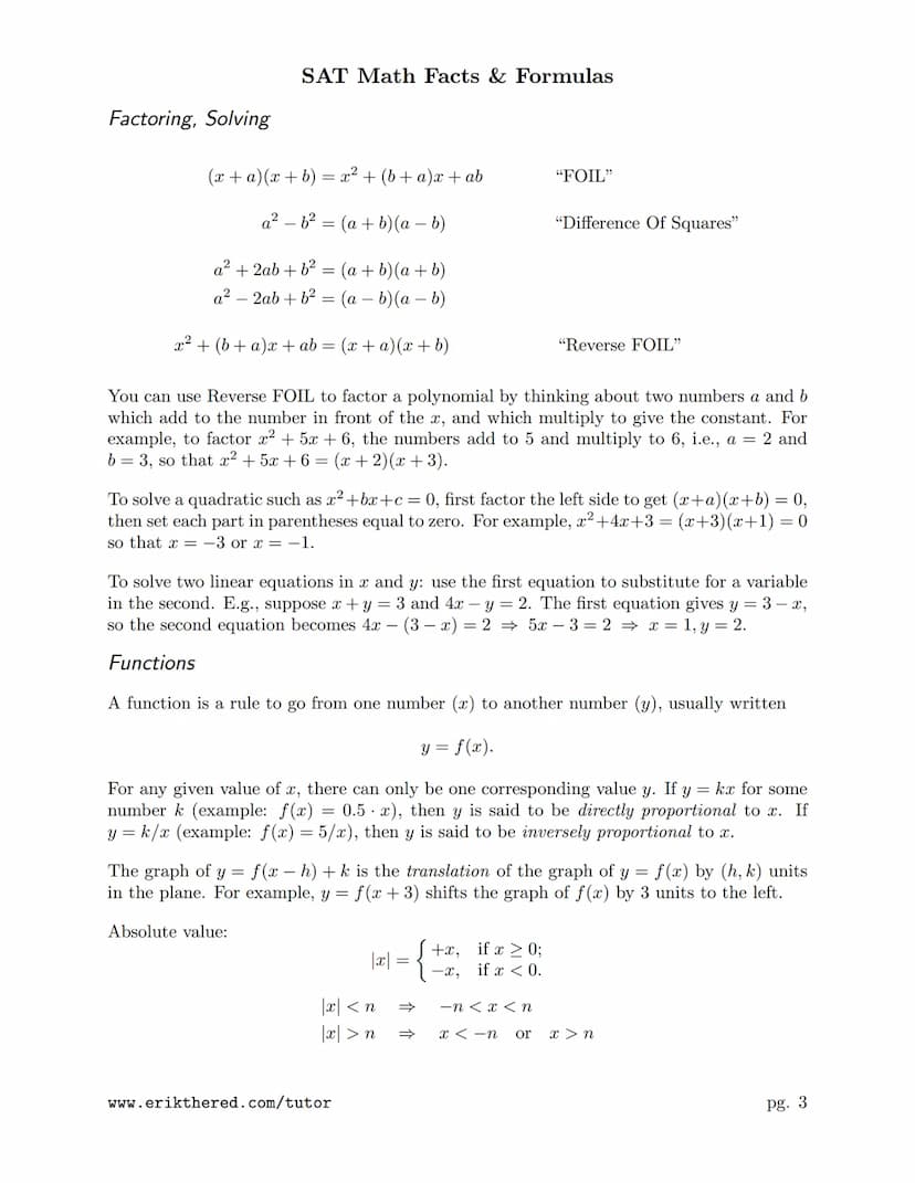 Numbers, Sequences, Factors
Integers:
Reals:
Order Of Operations:
Arithmetic Sequences:
Geometric Sequences:
Prime Factorization:
SAT Math F