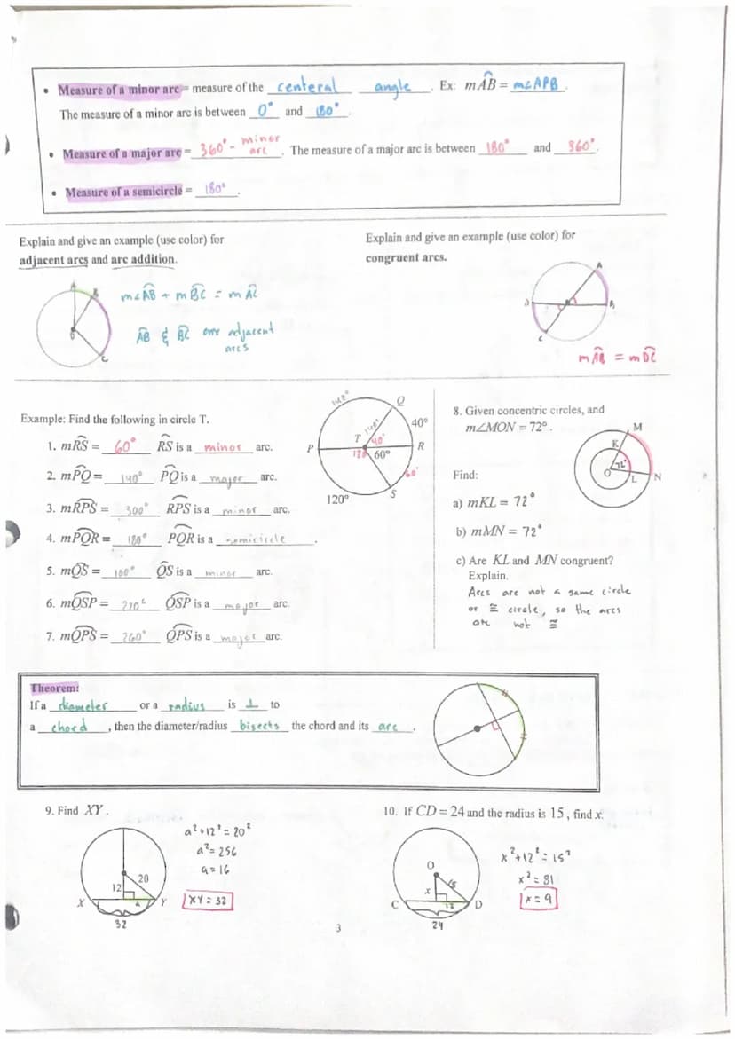 Geometry
Chapter 10-Circles
Notes 10.1
1 Tangent & Chords
Write the definition of the following. Draw and label them on the circle provided.