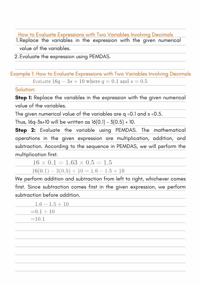 EVALUATING EXPRESSIONS WITH
TWO VARIABLES: FRACTIONS &
DECIMALS
How to Evaluate Expressions with Two Variables Involving Fractions
1. Write 