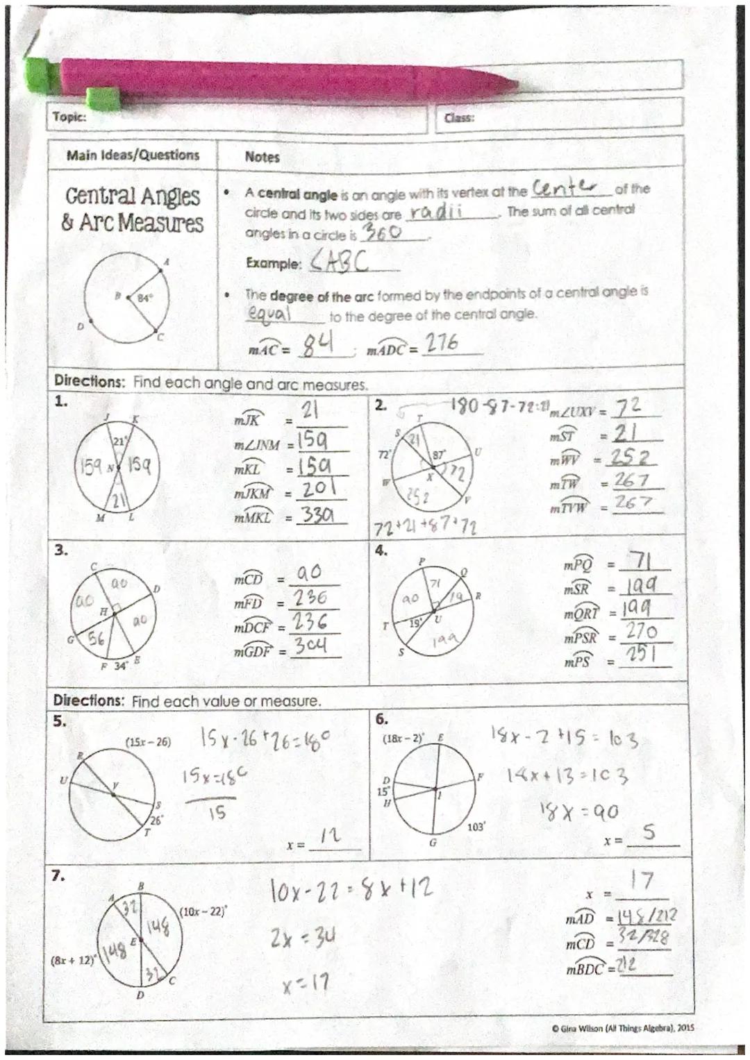 Central Angles & Arc Measures