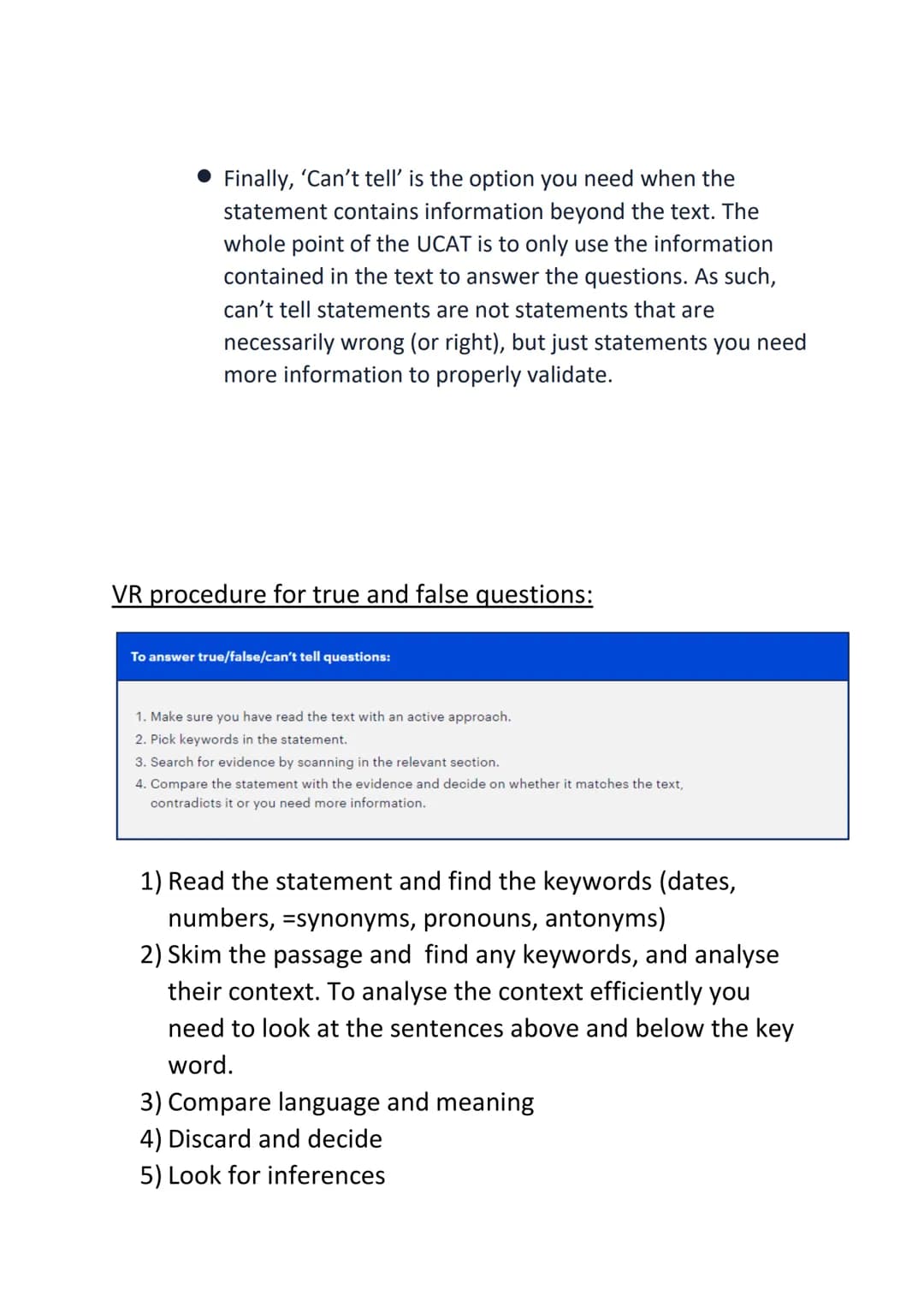 Subject: UCAT ( medical aptitude test)
Comprehensive revision guide
1) VR format and key points:
a) 11 stems (sets of 4 questions)
b) 2 minu