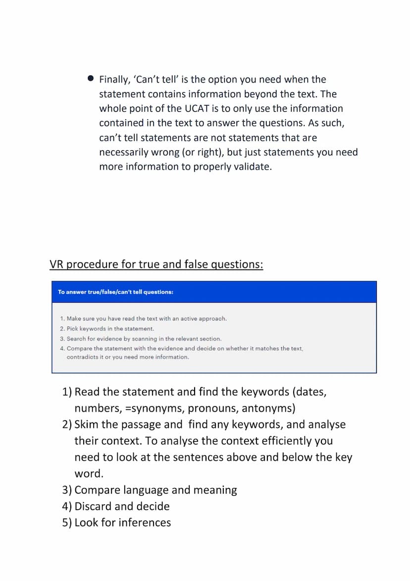 Subject: UCAT ( medical aptitude test)
Comprehensive revision guide
1) VR format and key points:
a) 11 stems (sets of 4 questions)
b) 2 minu