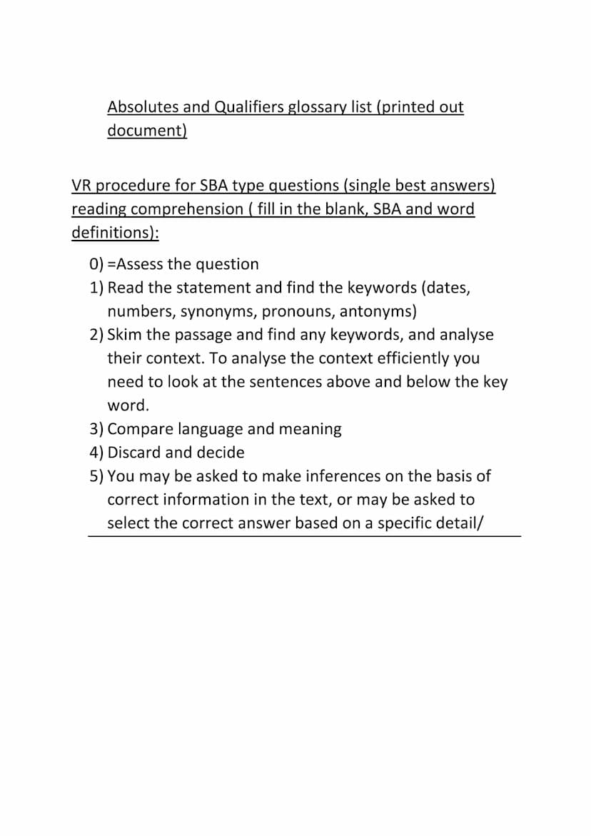 Subject: UCAT ( medical aptitude test)
Comprehensive revision guide
1) VR format and key points:
a) 11 stems (sets of 4 questions)
b) 2 minu