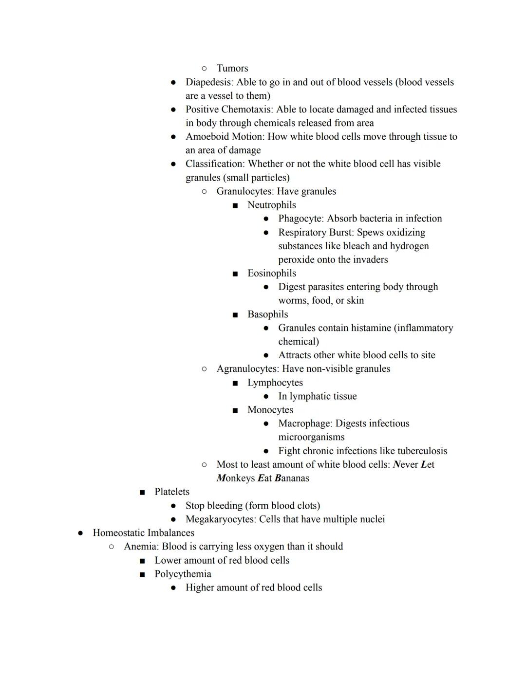 Notes on Blood
• Carries oxygen, nutrients, hormones, wastes, and body heat through body
• Properties
O Connective Tissue
o Only fluid tissu