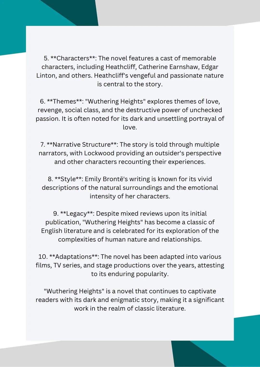 # Wuthering
Heights

"Wuthering Heights" by Emily Brontë is a classic novel
published in 1847. Here are some key notes about the
book:

1. *
