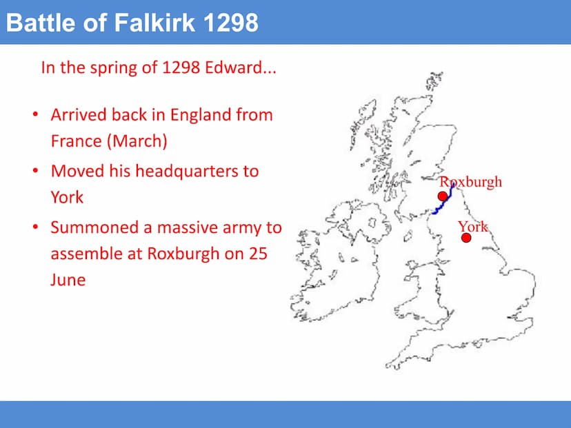 Battle of Falkirk
Learning Intention: To understand the impact of The Battle of
Falkirk
Success Criteria
I can: Describe the events at the B