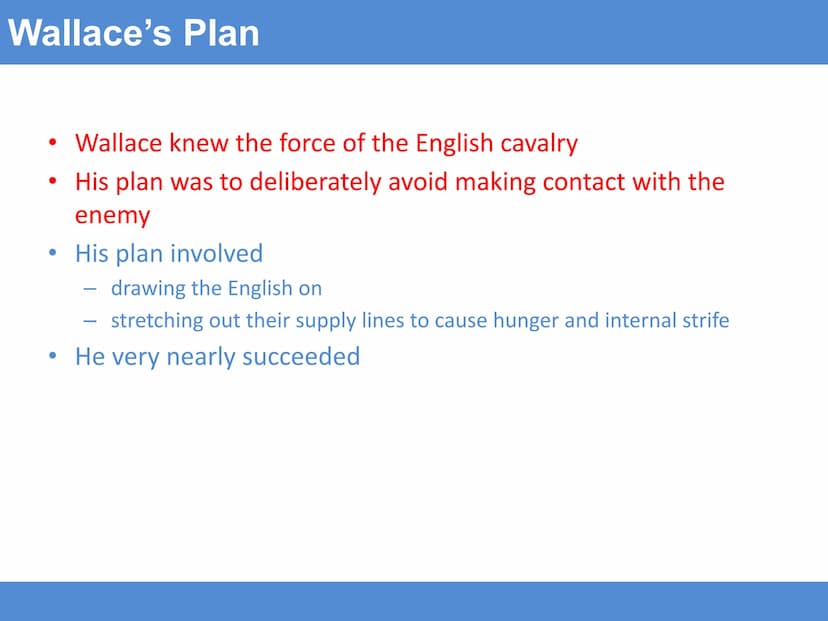 Battle of Falkirk
Learning Intention: To understand the impact of The Battle of
Falkirk
Success Criteria
I can: Describe the events at the B