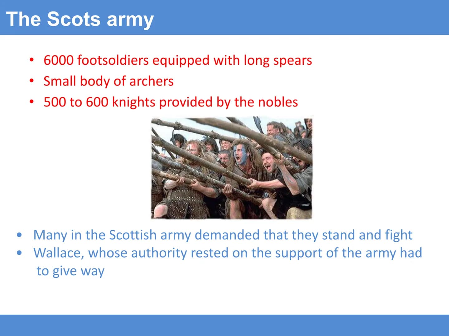 Battle of Falkirk
Learning Intention: To understand the impact of The Battle of
Falkirk
Success Criteria
I can: Describe the events at the B