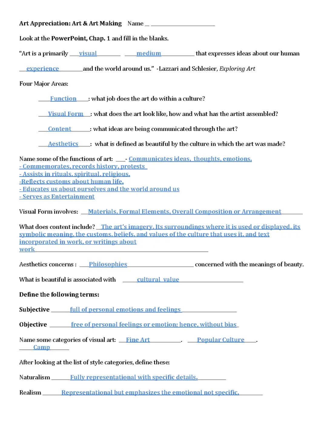 Chapter 1 Notes for Art History