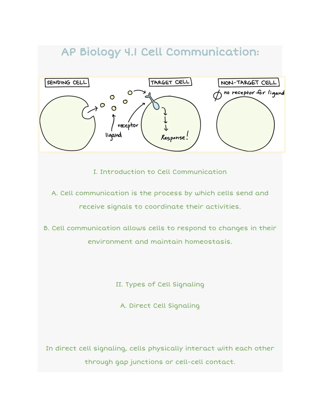 AP Biology 4.1 Cell Communication:
TARGET CELL
GFDC
I receptor
ligand
Response!
SENDING CELL
I. Introduction to Cell Communication
NON-TARGE