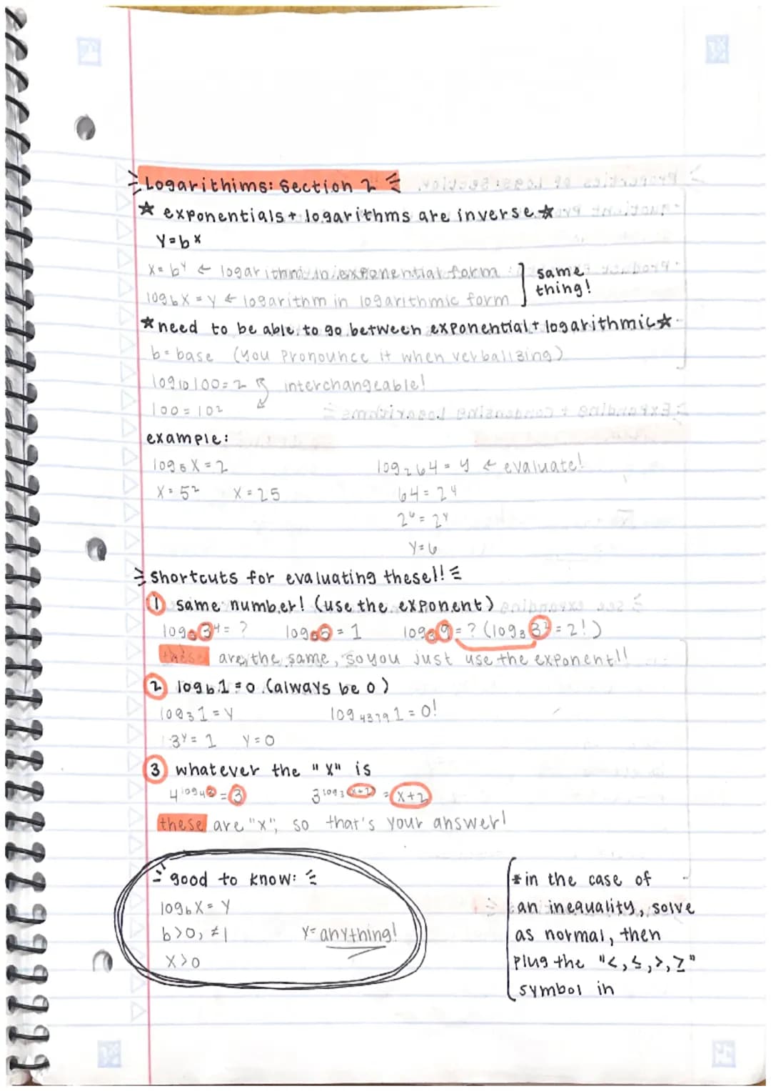 Logarithims: Section 2 = voldug 90
* exponentials + logarithms are inverse #19 -
Y=bx
X= by logarithm in exponential form
1096X = Y + logari