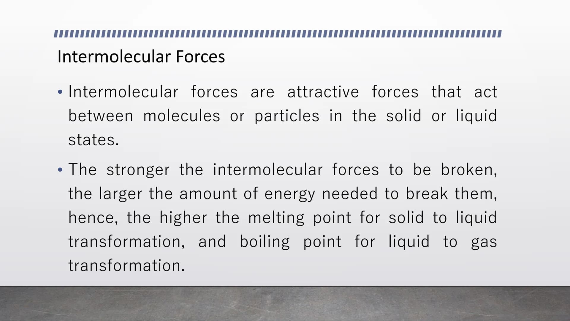 Kinetic Molecular Model of
Liquids and Solids Kinetic Molecular Theory
●
• 1. All matter is made of tiny particles.
●
• 2. These particles a