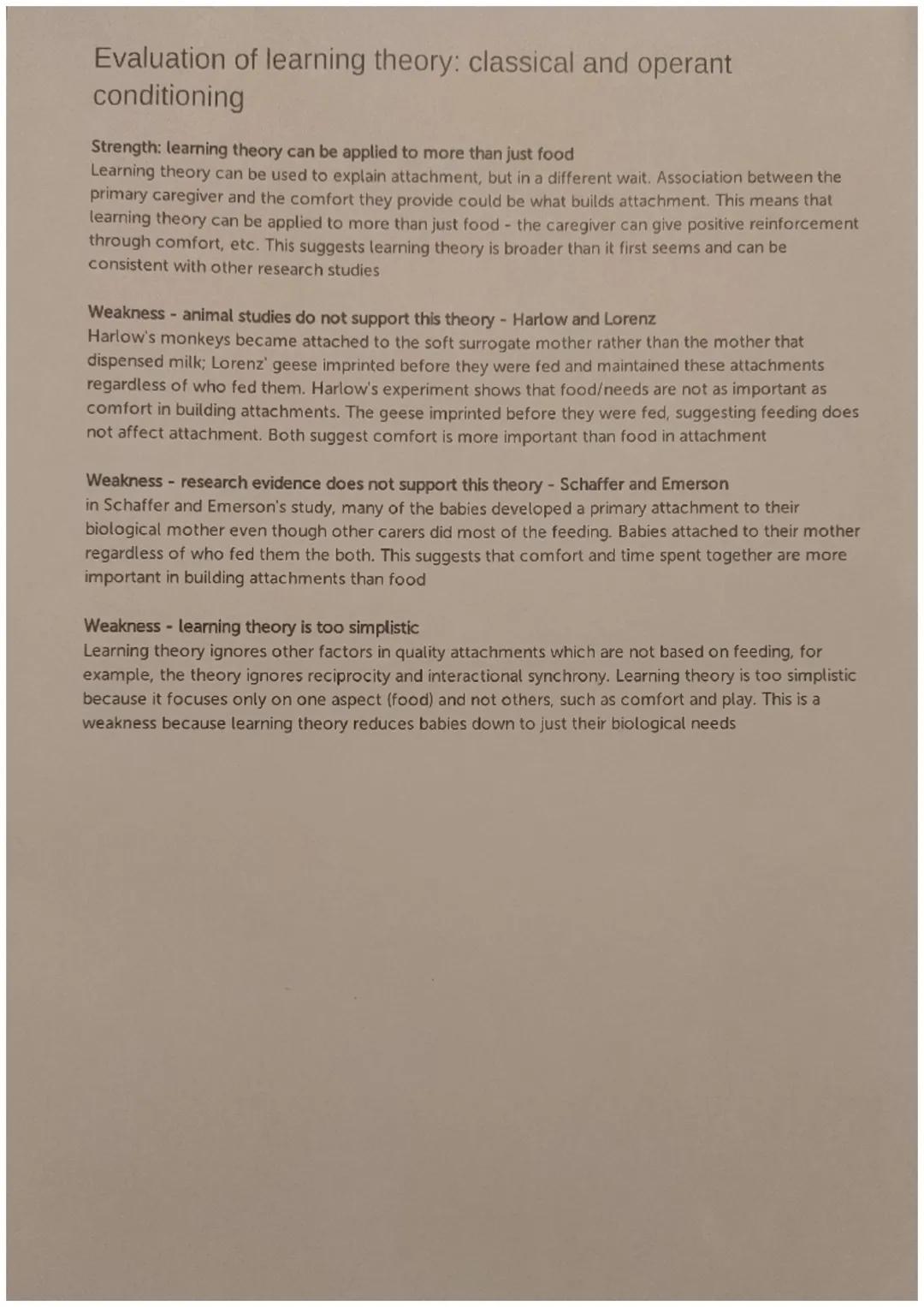 Learning theory: classical and operant conditioning
Dollard and Miller (1950) proposed that attachment can be explained through learning the