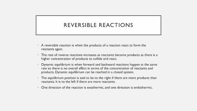 REVERSIBLE REACTIONS AND LE
CHATELIER'S PRINCIPLE
And how these can be used in the Haber process ●
●
●
●
REVERSIBLE REACTIONS
A reversible r