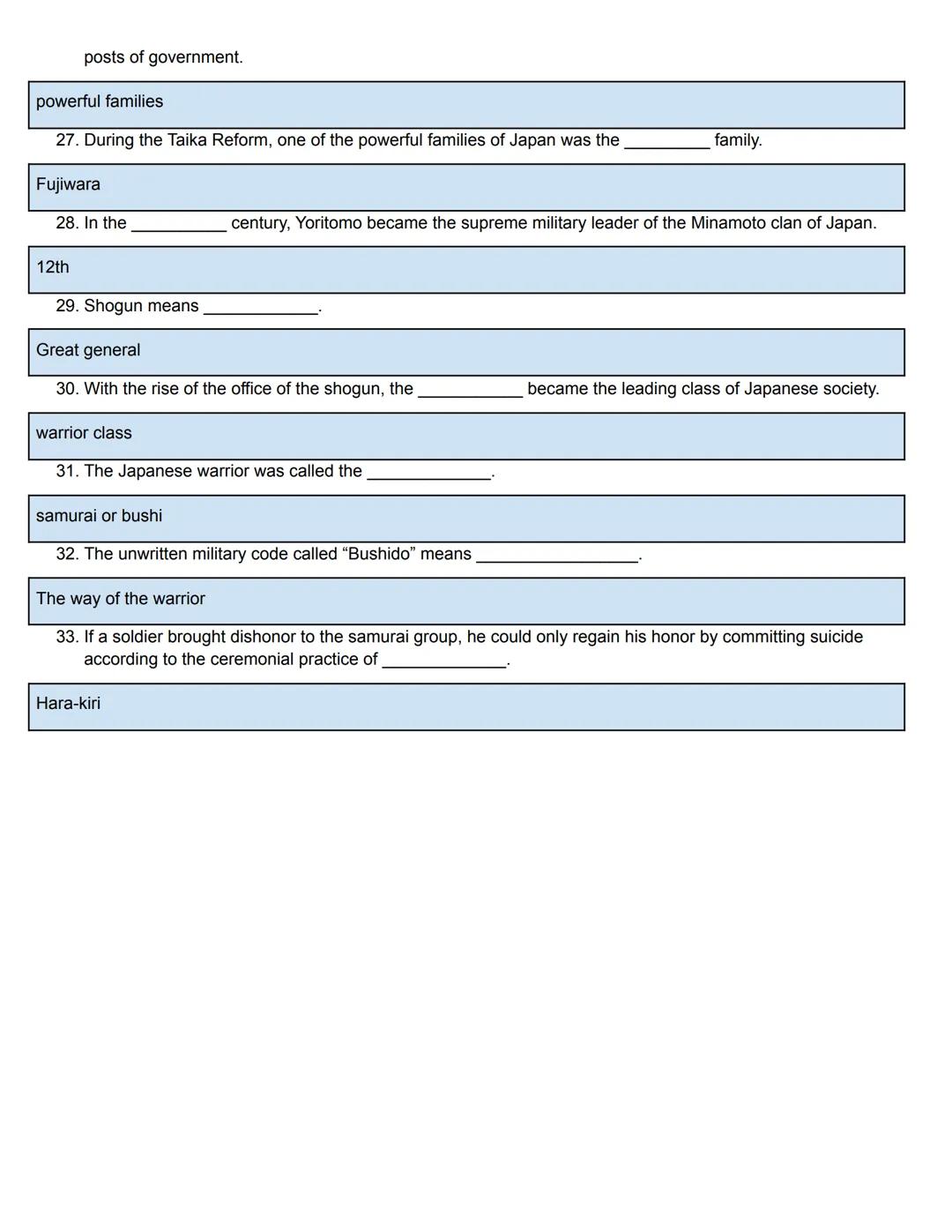 Asian History Study Guide Packet
(Japan)
ASIAN
HISTORY Asian History (Japan) Study Guide
Directions: Read and answer the following questions