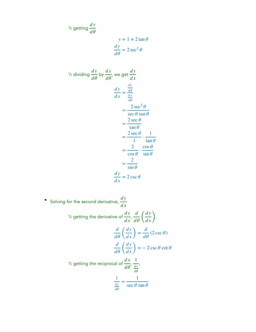Given:
y = f(t)
x = g(t)
where y and x are expresses in terms of the same variable known as the parameter.
Solving for derivatives of Parame