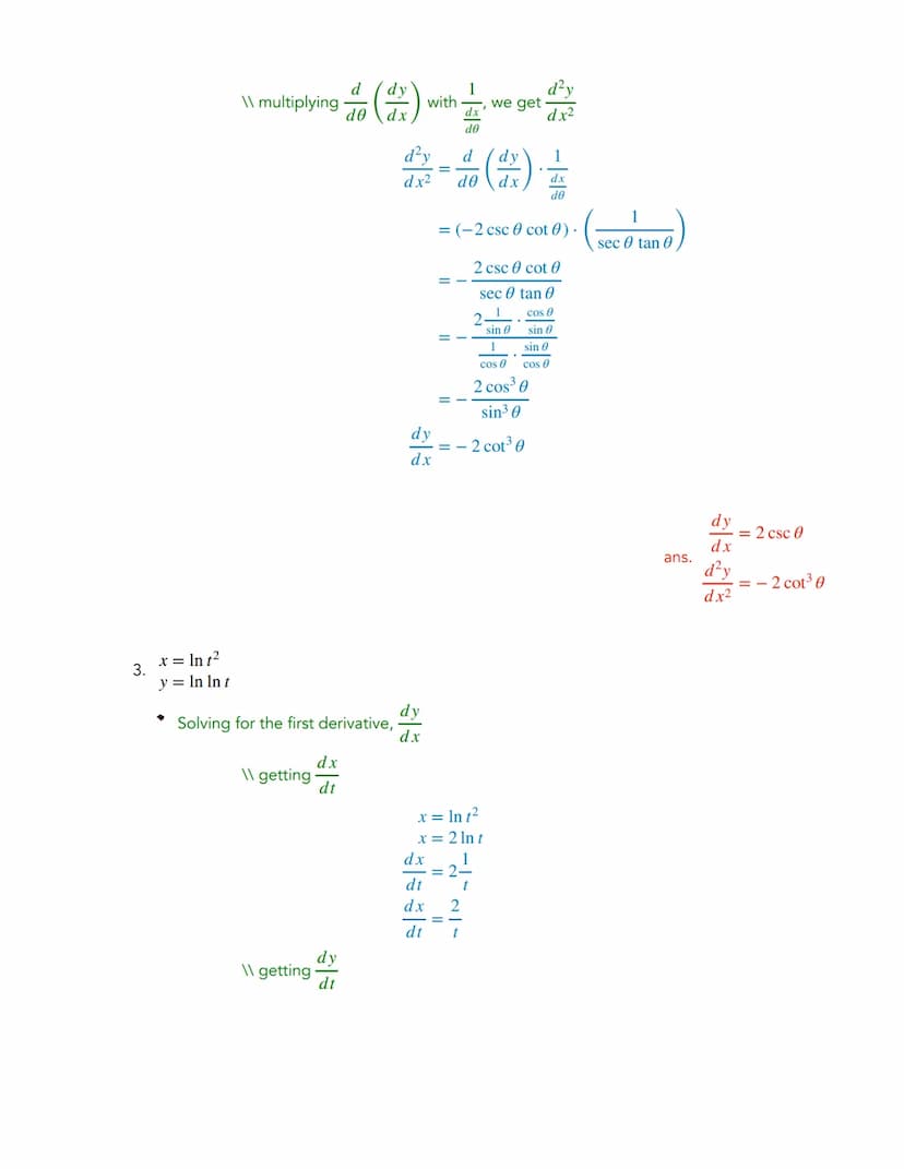 Given:
y = f(t)
x = g(t)
where y and x are expresses in terms of the same variable known as the parameter.
Solving for derivatives of Parame