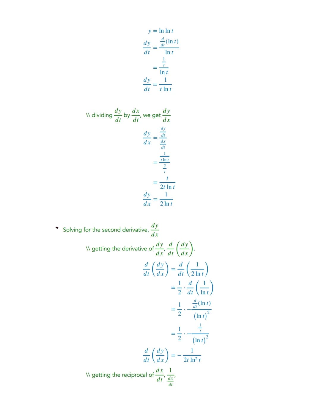 Given:
y = f(t)
x = g(t)
where y and x are expresses in terms of the same variable known as the parameter.
Solving for derivatives of Parame