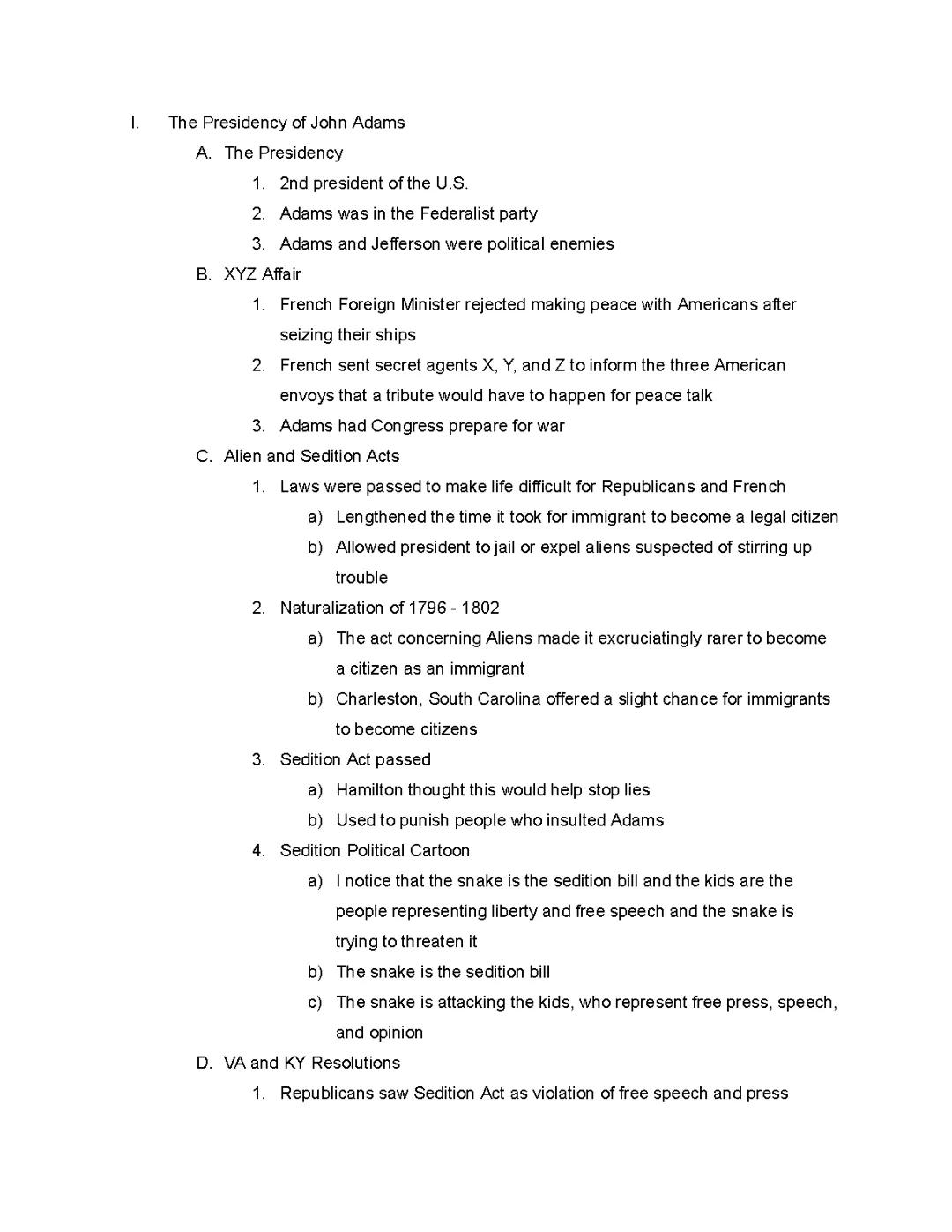 US History 8 | John Adams's Presidency Notes