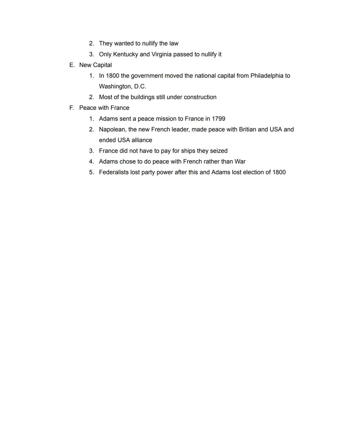 I.
The Presidency of John Adams
A. The Presidency
1. 2nd president of the U.S.
2. Adams was in the Federalist party
3. Adams and Jefferson w