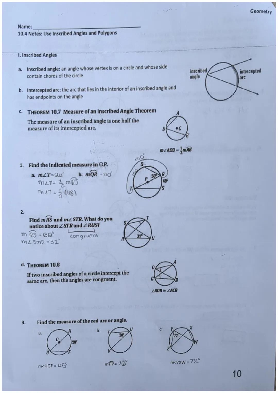 Inscribed Angles and Polygons