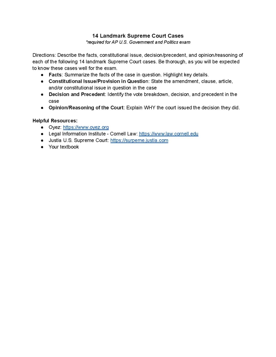 Your Easy Guide to Supreme Court Cases for AP US Government and Politics - PDF & Cheat Sheet