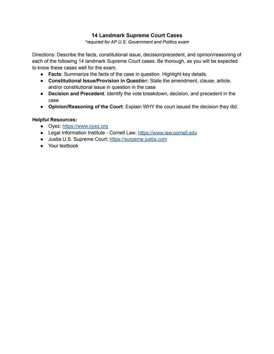 Landmark supreme court cases quizlet outlet