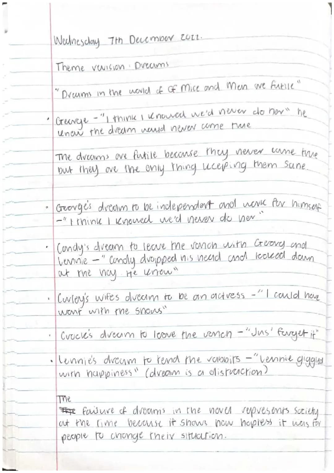GCSE Of Mice and Men Dreams Theme Revision