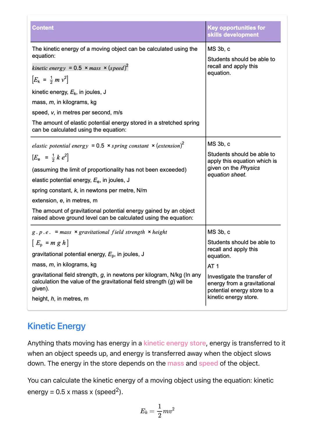 1.1.1 Energy Changes in a System, and the
Ways Energy is Stored Before and After
Such Changes
| Physics MOC
1.1.1.1 Energy Stores and System