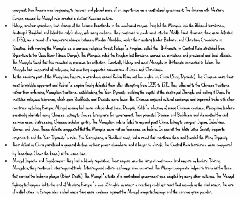 ●
●
●
●
●
2.2: Mongol Empire and the Modern World
In the 13th century, the Mongols from Central Asia slaughtered more than conquered much of