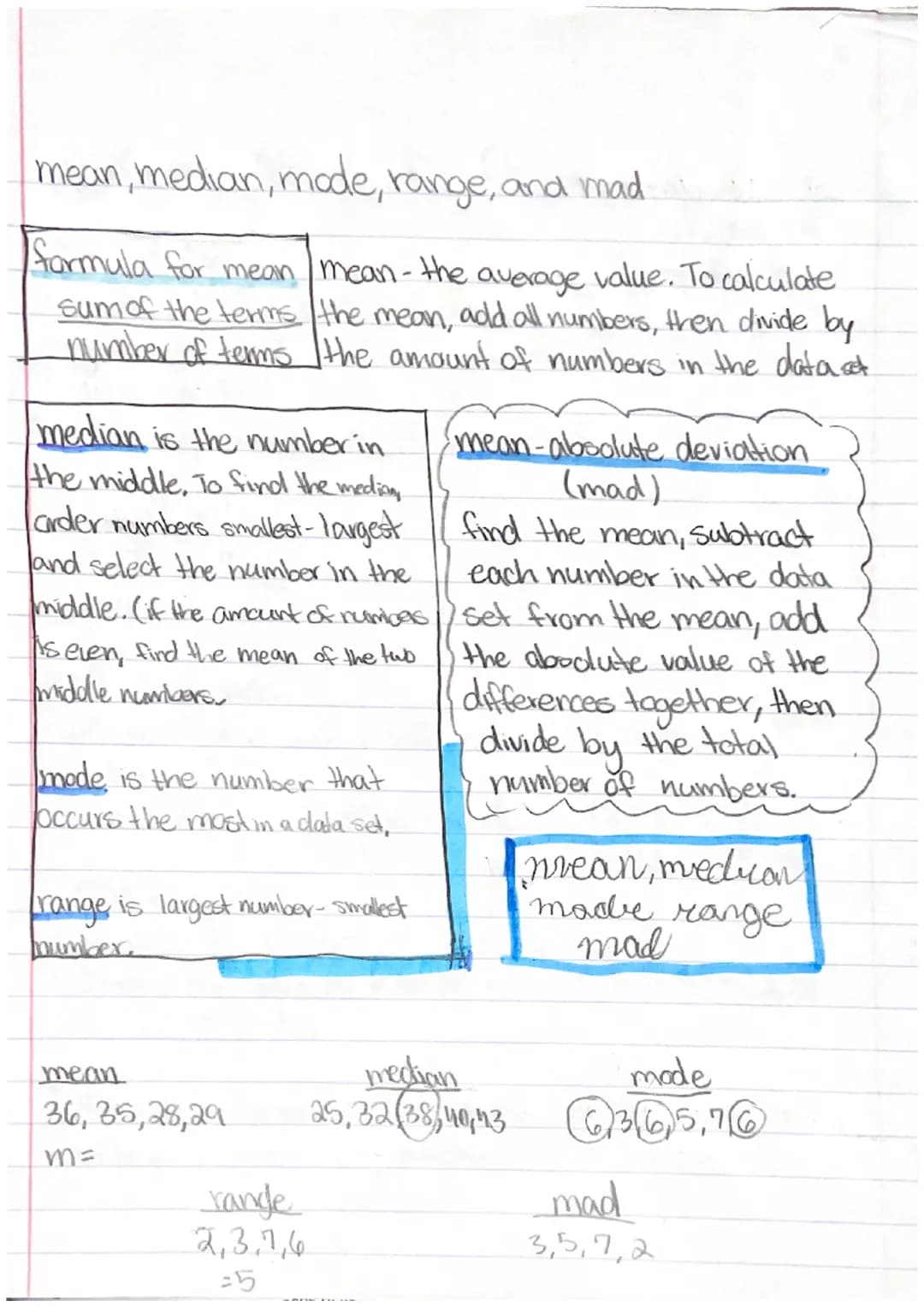 mean, median, mode, range, and mad
formula for mean mean - the average value. To calculate
Sum of the terms the mean, add all numbers, then 