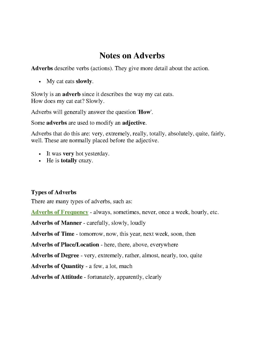 Notes On Adverbs