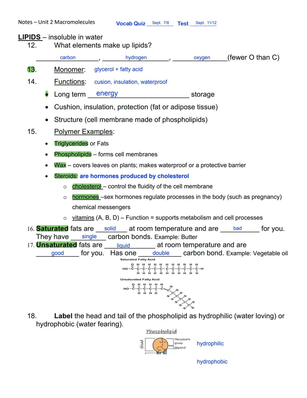 Notes - Unit 2 Macromolecules
1. The prefix_macro
2. What does that tell you about the size of macromolecules? they are large, / complex
5.
