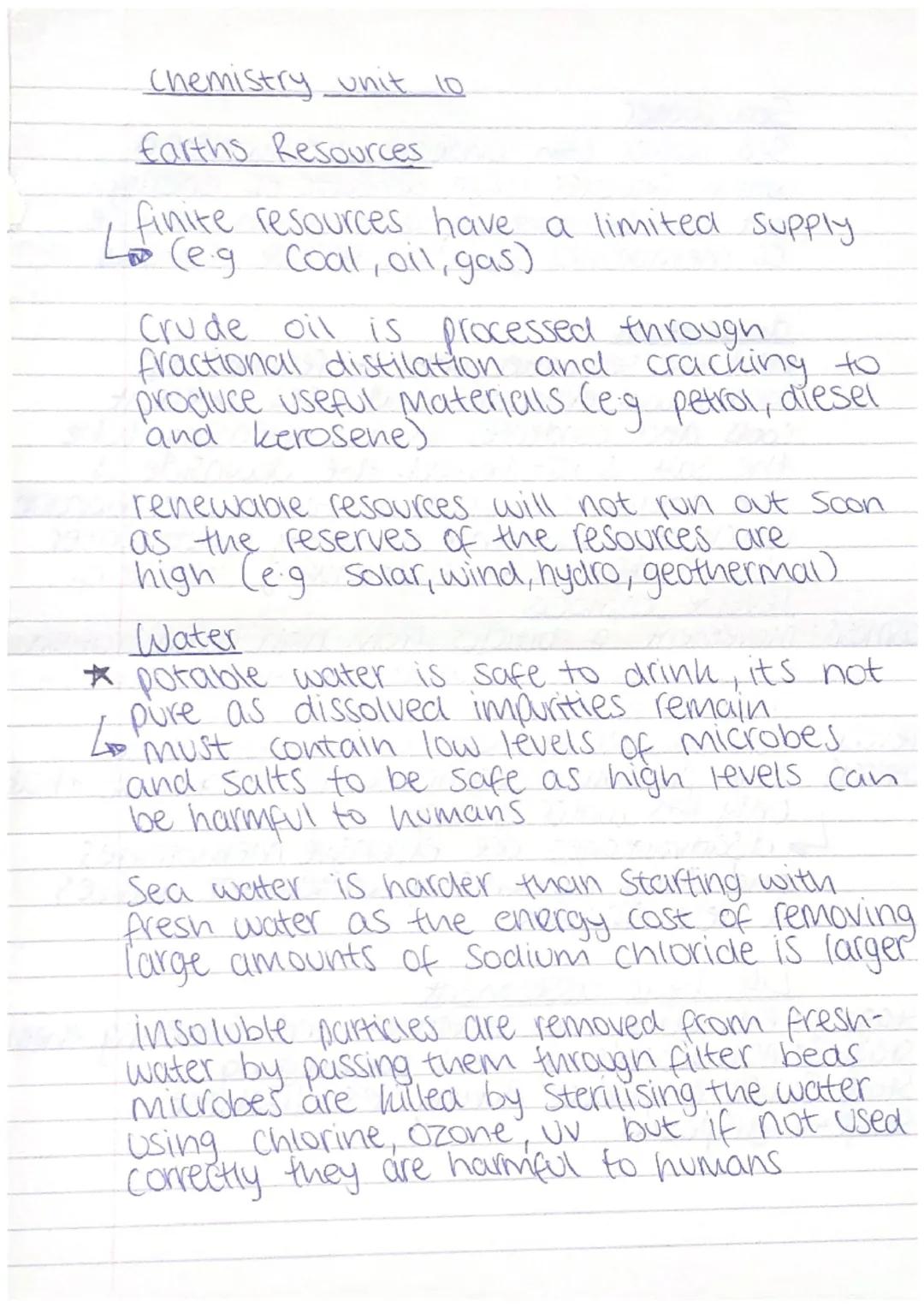 Chemistry unit 10
farths Resources
/ finite resources have a limited supply
Crude oil is processed through.
fractional distilation and crack