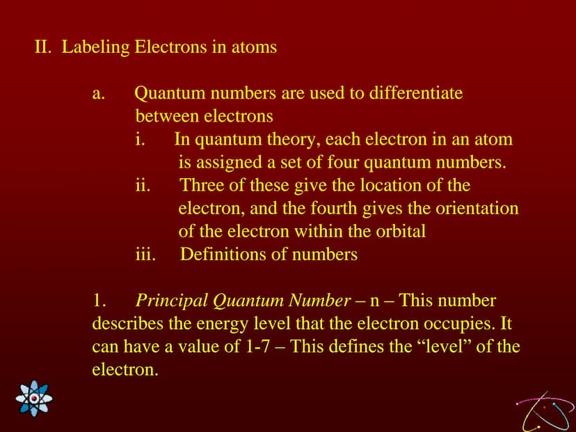 Lesson 18 Quantum Numbers
and Electron Configurations
Learning Targets:
1. I can define and explain the four quantum
numbers.
2. I can expla