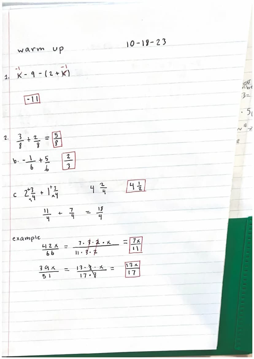A warm up
1. 5 (y + 3)-6.
5y + 15 6 5 -5
SNVT NON
2. 3 (x + 1) + 4 (8 - x) -18
-3x
- 3 +32 - 4 x-18
-7x + 29 - 18
= 7x + 11.
9
5y + 9
p=add
