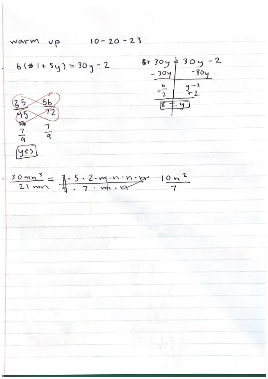 A warm up
1. 5 (y + 3)-6.
5y + 15 6 5 -5
SNVT NON
2. 3 (x + 1) + 4 (8 - x) -18
-3x
- 3 +32 - 4 x-18
-7x + 29 - 18
= 7x + 11.
9
5y + 9
p=add

