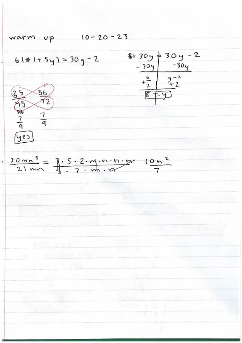 A warm up
1. 5 (y + 3)-6.
5y + 15 6 5 -5
SNVT NON
2. 3 (x + 1) + 4 (8 - x) -18
-3x
- 3 +32 - 4 x-18
-7x + 29 - 18
= 7x + 11.
9
5y + 9
p=add
