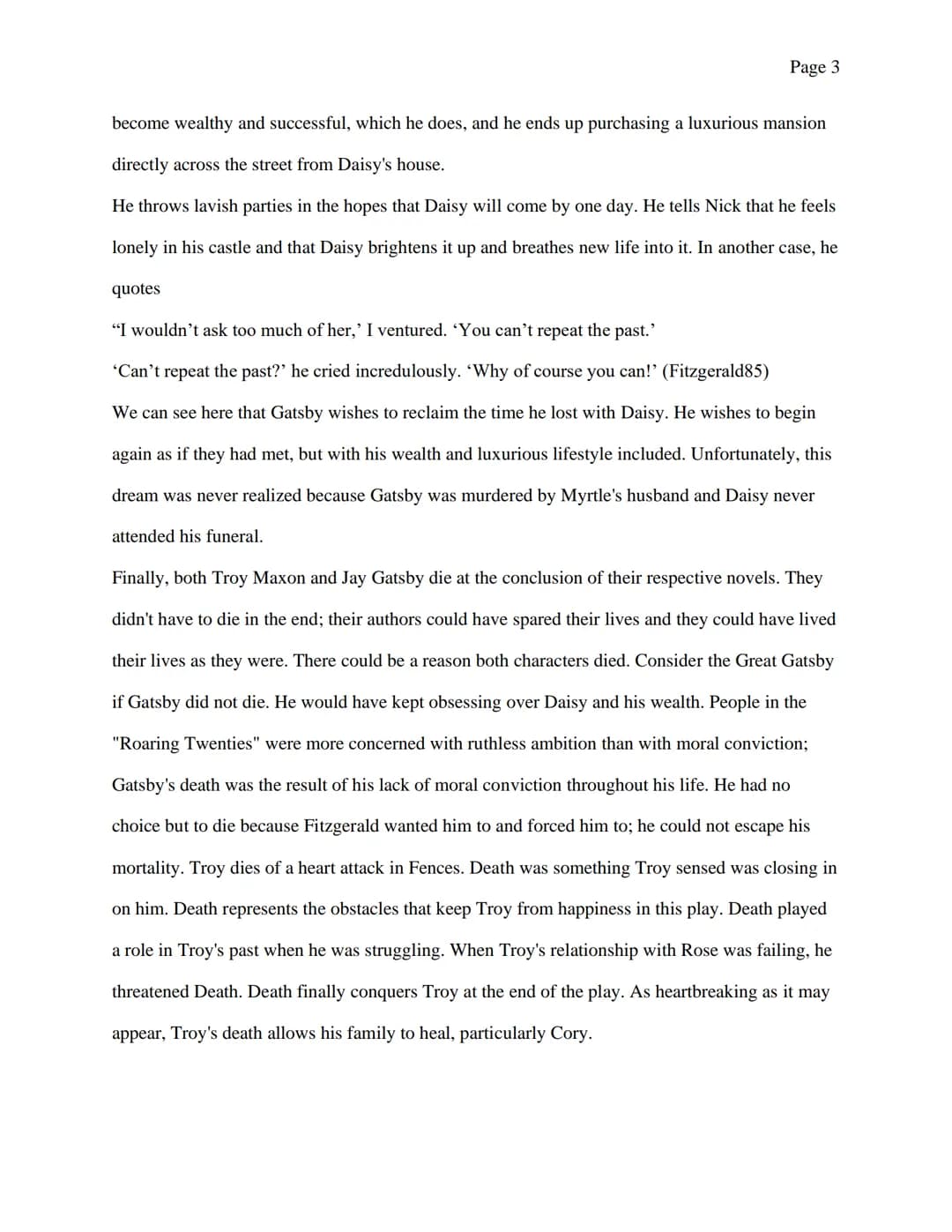 Page 1
Comparison Essay: Fences and The Great Gatsby
How could two novels set in two completely different eras ever be the same? We're
discu