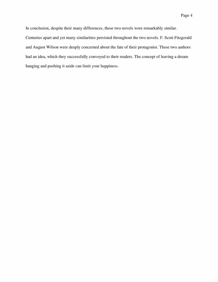 Page 1
Comparison Essay: Fences and The Great Gatsby
How could two novels set in two completely different eras ever be the same? We're
discu