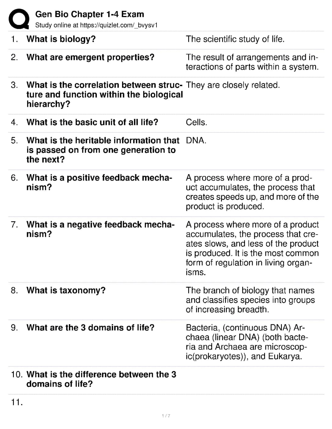 General Biology 1-Chapters 1-4 Exam Review