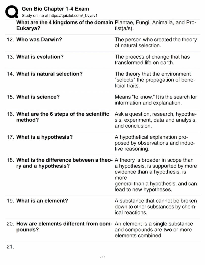 Q
1. What is biology?
2. What are emergent properties?
Gen Bio Chapter 1-4 Exam
Study online at https://quizlet.com/_bvysv1
3. What is the c