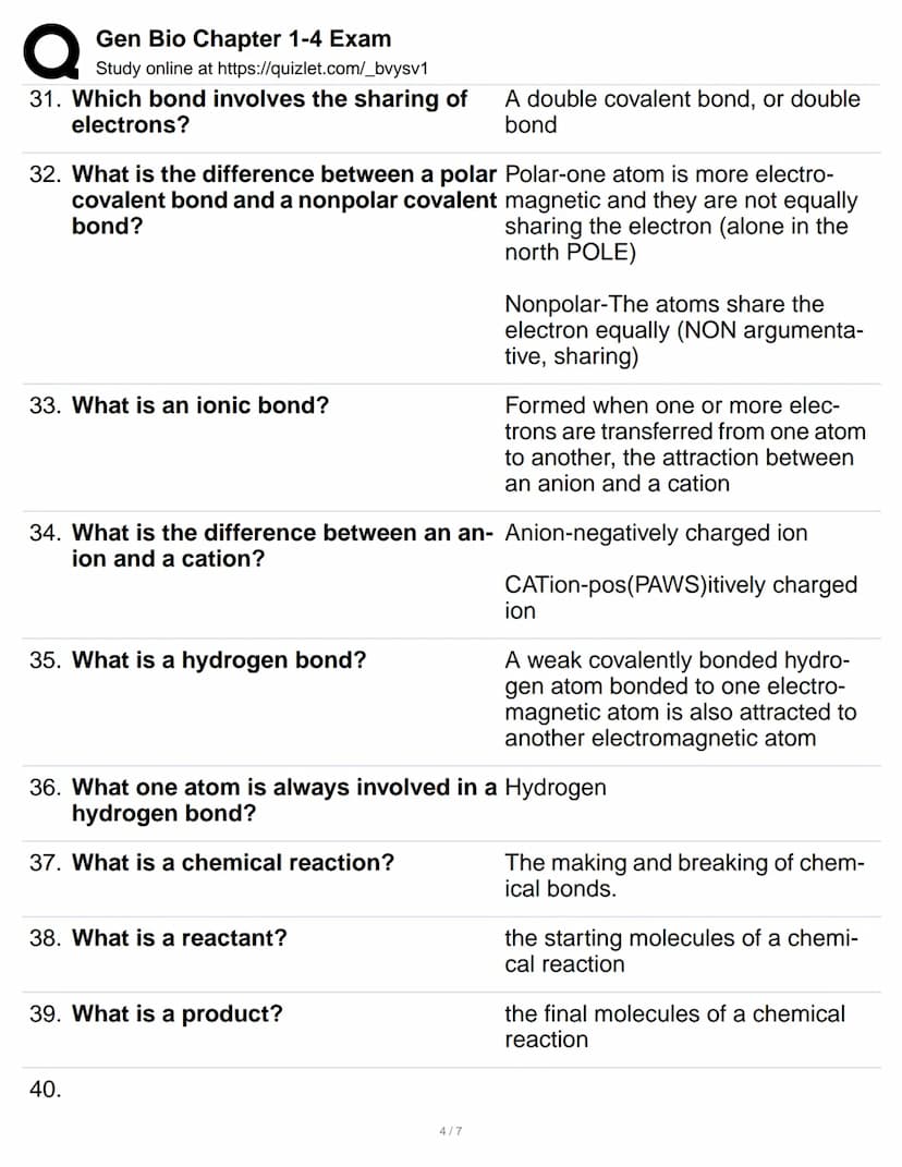 Q
1. What is biology?
2. What are emergent properties?
Gen Bio Chapter 1-4 Exam
Study online at https://quizlet.com/_bvysv1
3. What is the c