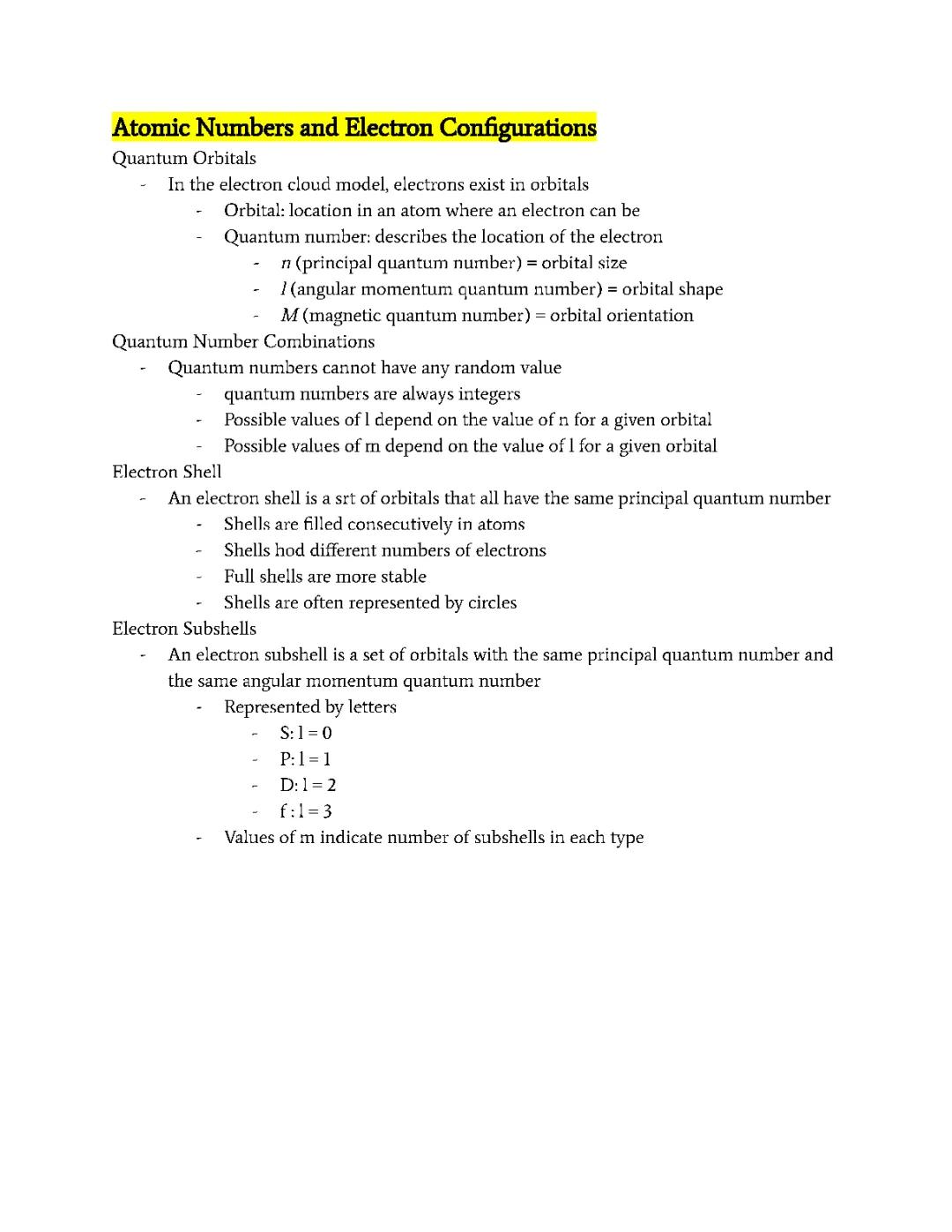 Atomic Numbers and Electron Configurations